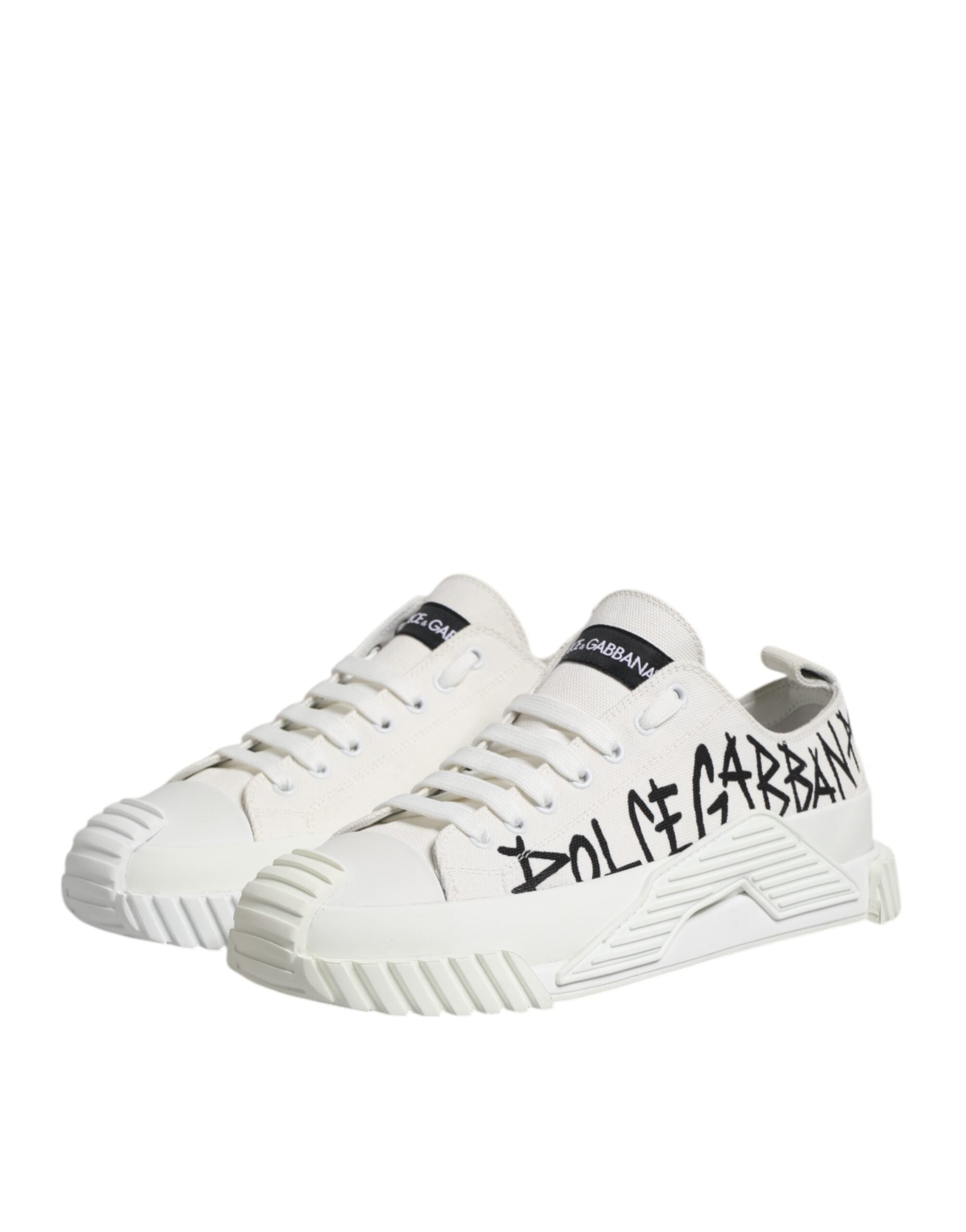 Dolce & Gabbana White Logo Print Lace Up Low Top Sneakers Shoes